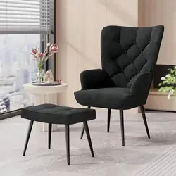 Sessel mit Hocker, 150 kg belastbar, Schwarz