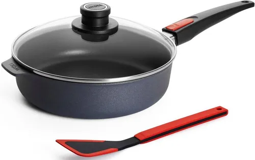 WOLL MADE IN GERMANY Schmorpfanne Diamond Lite 3-tlg Set - Hochwertige Aluminium-Pfanne mit 5-lagiger Diamant-Versiegelung, ideal für Induktion, spülmaschinenfest und inkl. abnehmbaren Stielgriff und Pfannenwender.