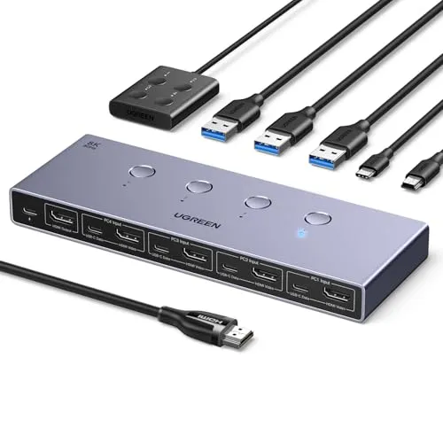 UGREEN HDMI 2.1 KVM Switch 4 In 1 Out – 8K@60Hz & USB 3.0