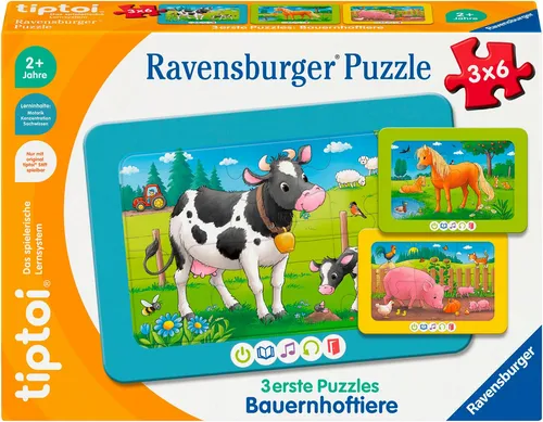 RAV tiptoi 3 erste Puzzles: Bauernhoftiere - Entdecke die Welt der Bauernhoftiere mit 18 Teilen! Ideal für Kinder ab 24 Monaten, fördert spielerisch die motorischen Fähigkeiten und das Lernen.