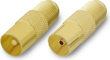 ARLI 2x TV Adapter Set – IEC 9,5 mm 1x Stecker + 1x Kupplung vergoldet auf F-Kupplung | Koaxial Konverter für SAT & TV