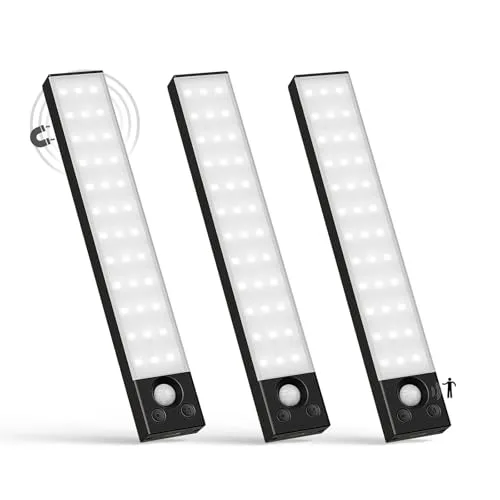 LQWELL® Schrankleuchte mit Bewegungsmelder und 36 LEDs, Wiederaufladbar - Praktische Unterbauleuchte mit PIR-Sensor, der sich bei Bewegung automatisch aktiviert. Dimmbar und einfach zu montieren, ideal für Küche, Kleiderschrank und mehr. Helles, blendfreies Licht für vielseitige Anwendungen.