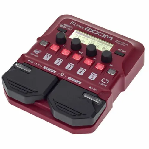 Zoom B1Four Bass Multi Effect - Multieffekte für Bass mit 65 internen Effekten und 9 Amp-Simulationen, ideal für kreative Bassisten. Nutzen Sie bis zu fünf Effekte gleichzeitig und genießen Sie den integrierten Looper für kreative Jams.