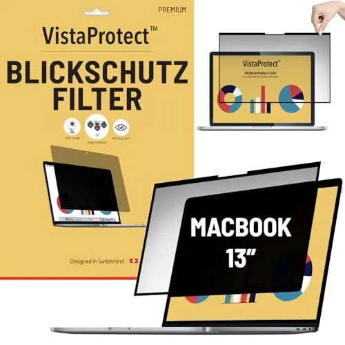VistaProtect Premium Blickschutzfilter & Anti-Blaulicht-Filter. Magnetisch Displayschutzfolie für Apple MacBook Air (2021+) & MacBook Pro 13 (2020+)