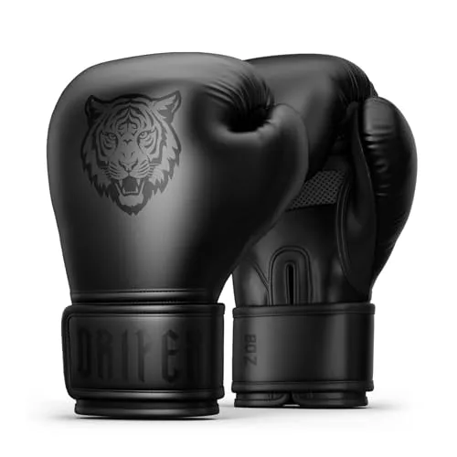 Dripex Boxhandschuhe, Boxsack Handschuhe PU-Leder, MMA Handschuhe Boxing Gloves Männer Damen für Boxen Muay Thai Kickboxen Sparring Kampfsport Training Schwarz(8 oz)