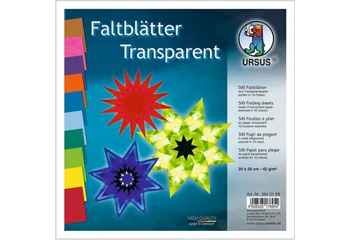 Ursus 2645199 - Faltblätter Transparentpapier, 500 Blatt in 10 Farben, ideal für kreative Projekte und Bastelarbeiten