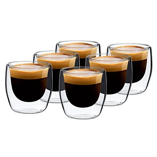GLASWERK Design Espressotassen Set (6 x 80 ml) - doppelwandige Borosilikatgläser - Kaffee- & Teegläser, isolierend und hitzebeständig von -30° bis +150°, perfekt für genussvolle Momente ohne sich die Hände zu verbrennen.