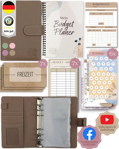 BeginnerBudget® Budget Planner Deutsch - A6 Ringbuch für effektives Sparen - Padfolio-Ringbuchmappen mit veganem Kunstleder, ideal für die Umschlagmethode und Budgetplanung, inklusive Sparchallenge und Videokurs für einfache Finanzen.