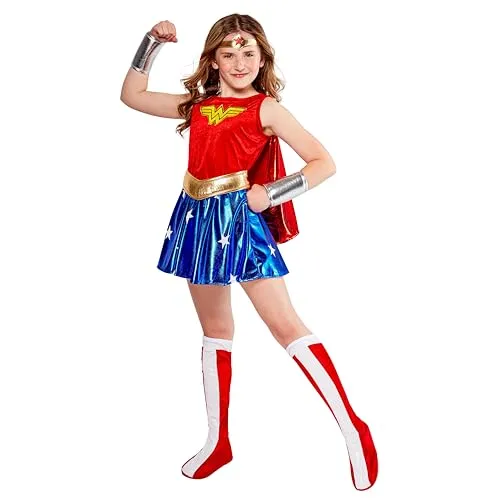Rubie's offizielles Wonder-Woman-Deluxe-Kostüm für Kinder - Kostüm für Kinder (5-7 Jahre) mit Kleid, Umhang und Zubehör. Perfekt für Halloween oder Verkleidungen, 100% Polyester für hohen Tragekomfort.