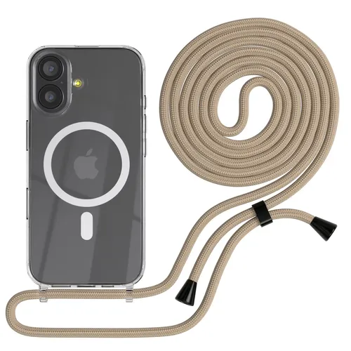 MagSafe Handykette für Apple iPhone 17 Hülle mit Band Kette Taupe Clips Schwarz