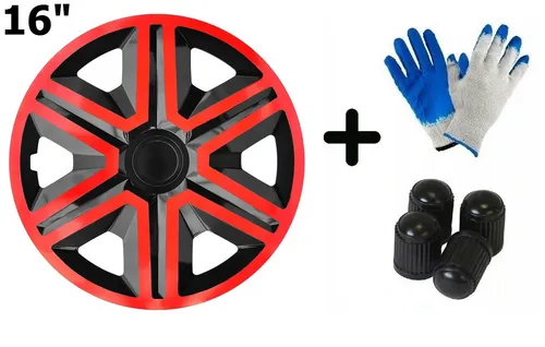 Radkappen 16'' Komplettset – NRM Radzierblenden 4 Stück - Radkappen & Stahlfelgenringe, aus robustem ABS-Kunststoff, einfache Installation ohne Werkzeuge, verleiht Ihrem Fahrzeug einen sportlichen Look in Schwarz und Rot.