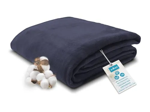 ZOLLNER Kuscheldecke 220x240 cm - Flauschige Sofadecke in Marine - Bettdecken - Weich und langlebig, waschbar bis 40°C, mit elegantem Einfassband und Oeko-Tex® Zertifizierung für ein gemütliches Zuhause.