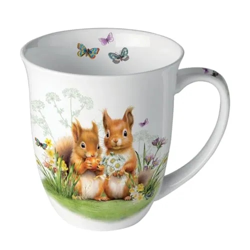 Tasse 10cm Porzellan mit Eichhörnchen & Blumen Motiv in braun von Ambiente