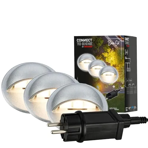BRILONER Connect to Shine 3er Set Bodeneinbauleuchten - Außenleuchten, 3er Set IP65 wasserfeste LED Bodeneinbauleuchten mit seitlichem Lichtaustritt für stimmungsvolle Gartenbeleuchtung und hohe Langlebigkeit.