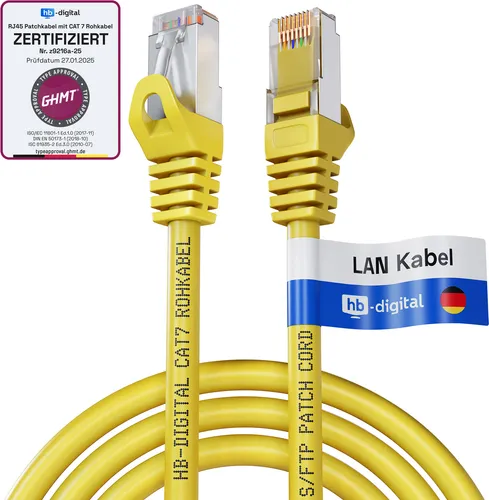 hb-digital 0,5m Patchkabel CAT.7 RJ45 S/FTP PiMF LSZH AWG 26 halogenfrei gelb