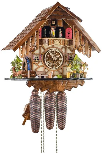 Eble Kuckucksuhr Original Schwarzwälder Kuckucksuhr - Echtholz Kuckucksuhr mit mechanischem 8-Tage Laufwerk, VdS geprüft und mit Musik. Ein traditionelles Stück aus dem Schwarzwald für Ihr Zuhause.