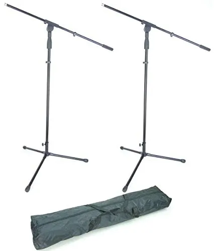 PROFI Mikrofonständer S22B icl. Tragetasche - Mikrofon Stativ Ständer schwarz mit Galgen/Schwenkarm 2 x