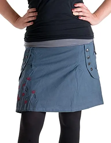 Vishes - Alternative Bekleidung - Bedruckter und bestickter Baumwollrock mit Blumen grau 44