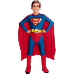 Rubies 3882085 - Superman Kostüm für Kinder, M, blau rot mit Umhang und Gürtel, offiziell lizenziertes Superhelden-Outfit für Halloween
