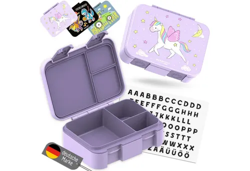 BEARFOOT Lunchbox Brotdose mit Fächern, leicht & auslaufsicher - Einhorn lila, PP, ABS, Silikon, Kindergarten und Schule - Mädchen und Jungen, Vesperbox, Snackbox