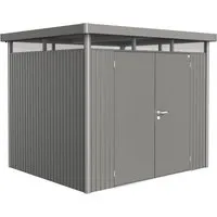 Biohort Metall-Gerätehaus HighLine Quarzgrau-Metallic 5,6 m² mit Doppeltür - Gerätehäuser, modernes Design mit hoher Stabilität und Langlebigkeit, ideal für Gartengeräte und Möbel, ausgestattet mit Doppeltür und integrierter Belüftung