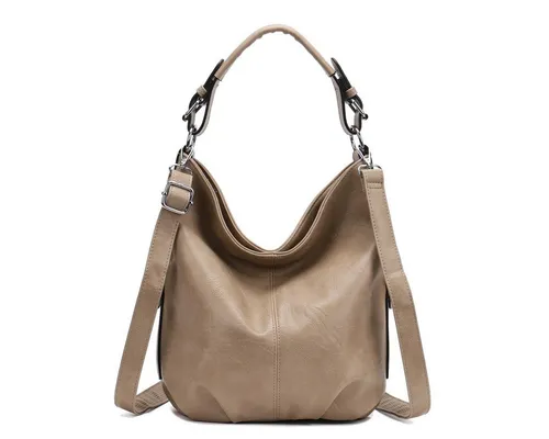 ITALYSHOP24 Schultertasche Damen Shopper Hobo Bag - Schultertasche in Taupe mit verstellbarem Schultergurt, ideal für Freizeit und Abendanlässe. Praktisches Handyfach und 2-teiliges Set für vielseitige Nutzung.