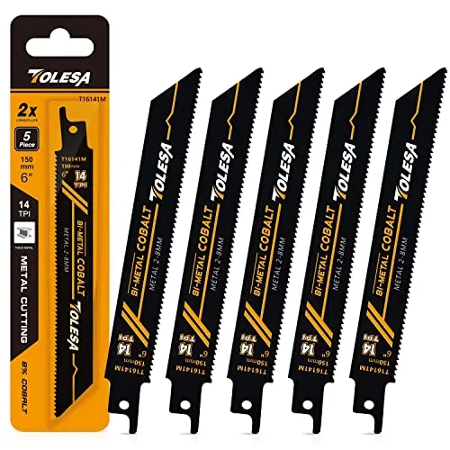 Tolesa Säbelsägeblatt Bi-Metall Kobaltsägeblatt 150mm 14TPI zum Schneiden von Schwermetallen 5 Stück