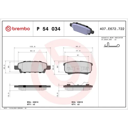 Brembo Bremsbelagsatz PRIME LINE P 54 034 - Hochleistungs-Bremsbeläge für Scheibenbremsen, bieten exzellente Bremskraft und Langlebigkeit für sicheres Fahren.