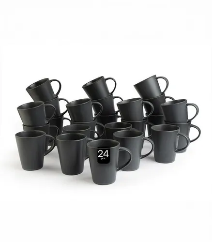 Home4You Kaffeebecher Set, 24er Set in Schwarz matt - Kaffeebecher Set aus hochwertigem Steingut, 440 ml, mikrowellen- und spülmaschinengeeignet. Modernes Design in mattem Schwarz für jede Tischdekoration.
