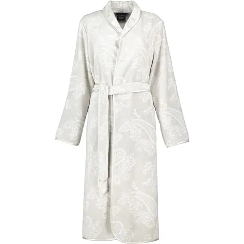 Cawö Home Bademäntel Damen Schalkragen Paisley 4420 silber - 73 L - Bademäntel für Damen mit zeitlos elegantem Paisley-Muster, aus flauschiger Velours-Qualität, pflegeleicht und in 100% hochwertiger Baumwolle, Made in Germany.