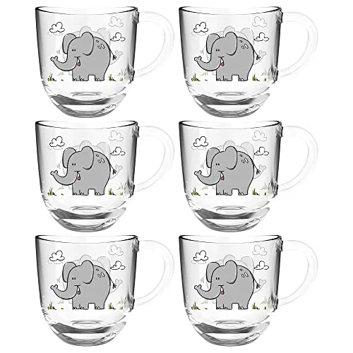 LEONARDO Tasse Bambini - 6 bunte Tiermotiv Tassen - Thermobehälter aus Kalk-Natron Glas, spülmaschinen- und mikrowellengeeignet, perfekt für Kinder und farbenfrohe Tischdekoration.