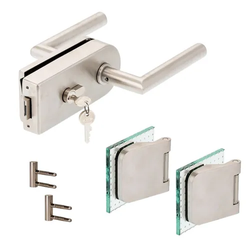 Glastürbeschlag D PZ + Office Bänder RT Edelstahl Glastürschloss +PZ New Orleans