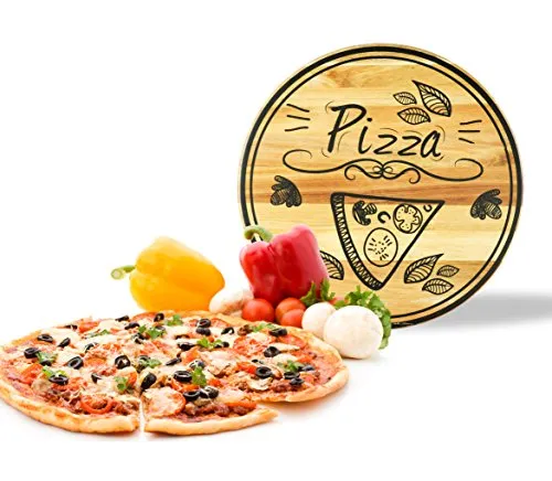 Sendez Pizzateller mit Pizza-Motiv aus Holz ø30cm drehbar Holzteller Drehplatte Drehteller Käseteller Speiseteller Holz