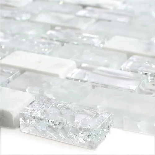 Glas Marmor Mosaikfliesen Weiß Malawi Bruchglas Brick in weiß von Mosafil