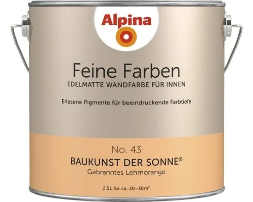 Alpina Feine Farben No. 43 Baukunst der Sonne® - Edelmatte Innenfarbe in gebranntem Lehmorange, ideal für einzigartige Farbwirkungen und Raumstimmungen. Einfach zu verarbeiten und geruchsarm – für ein perfektes Ergebnis in Ihrem Zuhause.