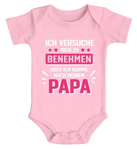 Produktbild MoonWorks® Baby Body bedruckt mit Spruch Ich versuche mich zu benehmen witzige Sprüche Bio-Baumwolle Jungen & Mädchen Mädchen rosa 3-6 Monate