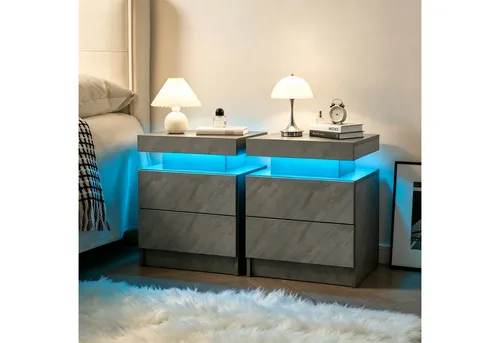 Fine Life Pro Nachttisch LED-Nachttische (2er-Set) – Moderner Beistellschrank mit Beleuchtung