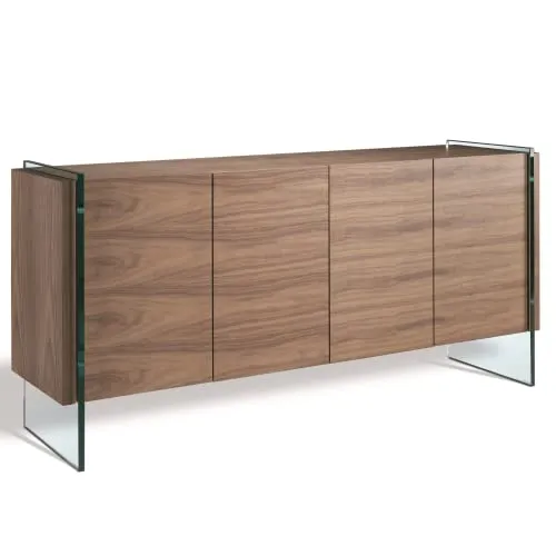 Angel CERDÁ Sideboard aus Walnussholz mit Verzögerungsverschluss - Buffets: Modernes Sideboard aus Walnussholz mit vier Türen und gehärtetem Glas, bietet elegantes Design und funktionalen Stauraum.