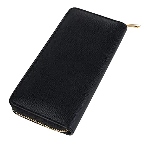 DonDon Damen Geldbeutel Geldbörse Portemonnaie unifarben schwarz
