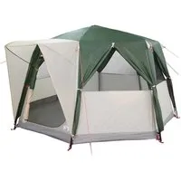 vidaXL Hütten-Zelt mit Dach und Stauraum – 425 x 396 x 222 cm - Geräumiges Familienzelt für unvergessliche Outdoor-Abenteuer. Mit wasser- und UV-beständigem Material, Belüftungsfenstern und praktischem E-Port für Stromzugang.