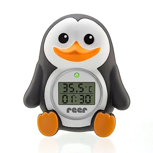 Reer Baby-Thermometer für die Badewanne mit süßem Unterwasserwelt-Motiv, kindersicheres Bade-Thermometer - Pinguin