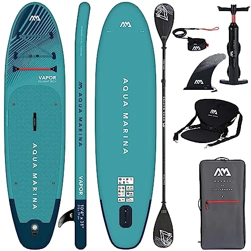 Aqua Marina Aufblasbar Sup Board Stand up Paddle AQUAMARINA Vapor Komplette Packung 315x79x15 cm mit Doppelpaddel und Kayak Sitz