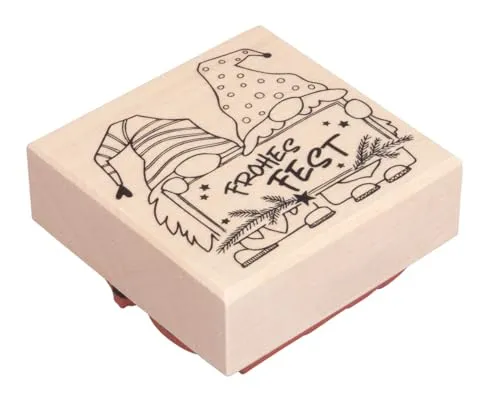 Rayher Stempel Frohes Fest Wichtelgrüße, 6x6cm, 29270000, Natur