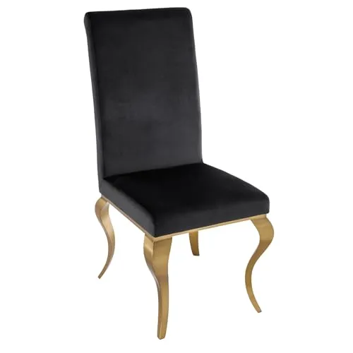 riess-ambiente.de Eleganter Stuhl MODERN BAROCK schwarz Samt goldene Stuhlbeine aus Edelstahl | Esszimmerstuhl