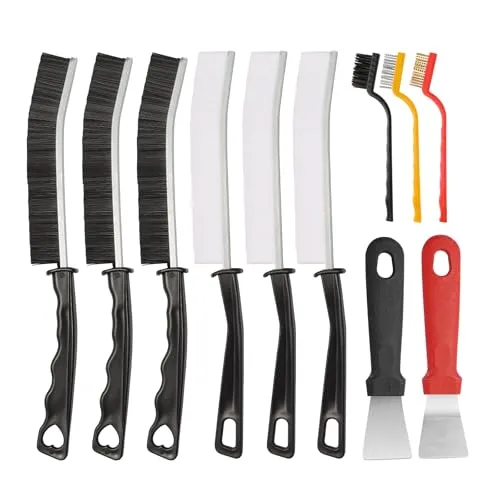 Maxentico 9xFugenbürste Bürste+2xSchaber, Reinigungsbürste Fugen, Scheuerbürste, Spaltreinigungsbürste, Fugenreinigungsbürste, Hartborsten Eckenreinigungsbürste, für Fliesenböden/Tastatur/Gleitschiene