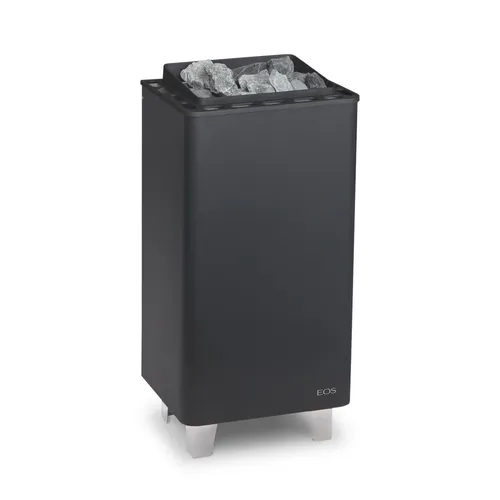 Eos Thermat 4,5 kW Finnischer Saunaofen - Robuster Saunaofen für private Saunakabinen. Mit hochwertiger Edelstahlkonstruktion und elegantem Design in Anthrazit sorgt er für schnelle Aufheizzeiten und angenehme Aufgüsse.