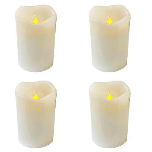 Mojawo 4 Stück LED Wachs Kerzen Set Flammenlos aus Echtwachs LED Leuchten Weiß 12,5cm x 7,5cm mit Timerfunktion und Flackerlicht
