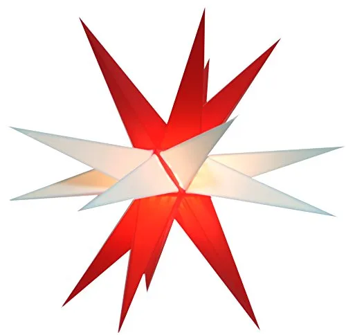GURU SHOP Melchior Outdoor II - Stabiler 3D Außenstern Rot/Weiß - Lichterketten für Außen & Innen, wetterfester Ø 60 cm Außenstern mit 20 stabilen Spitzen und 4 m Kabel für die perfekte Weihnachtsdeko.