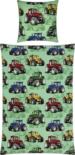 REDBEST Kinderbettwäsche mit Traktor-Motiv, 2-teilig - Bettwäsche-Set für Kinder mit Traktor-Motiv aus hochwertigem Renforcé. Atmungsaktiv, strapazierfähig und mit praktischem Reißverschluss für einfachen Bezug.