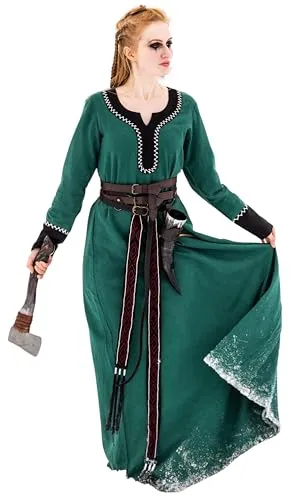 Leonardo Carbone® Damen Kleid Wikingerkleid Freya – Handgefertigtes Kostüm - Erlebe das Wikingerkleid Freya aus 100% Baumwolle mit kunstvoller Handstickerei. Ideal für Themenpartys oder historische Events, vereint es Komfort und stilvolle Eleganz. Werde zum Blickfang jeder Veranstaltung!